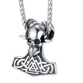 Viking Mjolnir Thor's Hammer Skull Necklace Pendant for