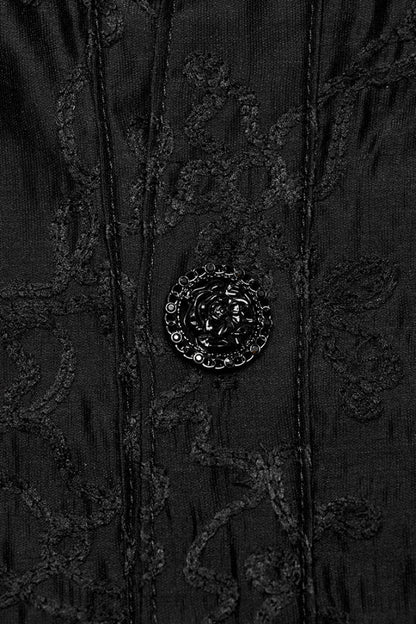 Black Stand Collar Jacquard Embroidery Gothic Blouse