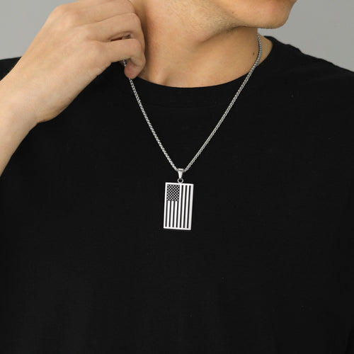 American Flag Dog Tag Pendant Nekclace for