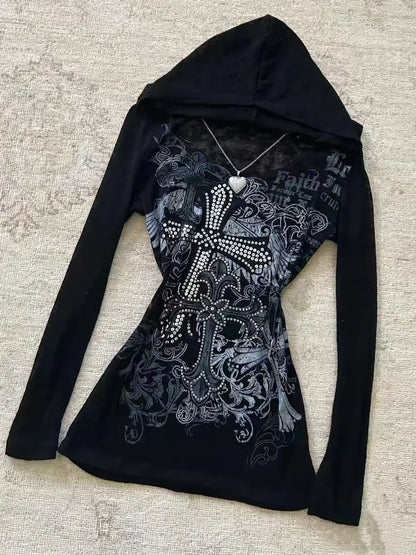 Gothic Hooded Pullover Black