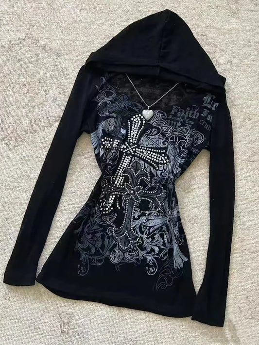 Gothic Hooded Pullover Black
