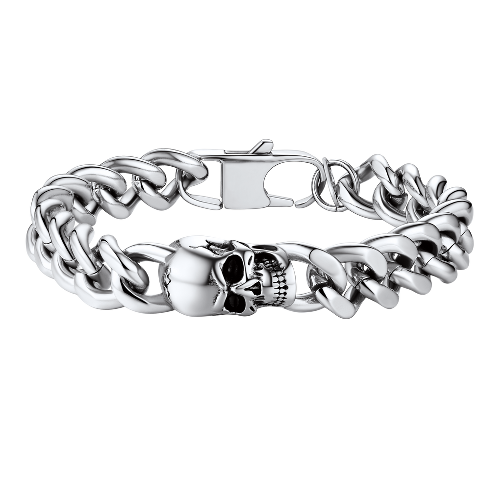 Gothic Heavy Cuban Chain Skull Bracelet for in Stainless Steel