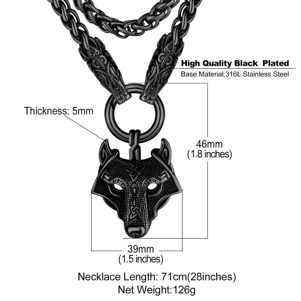 Viking Wolf Pendant Necklace With Wolf Rope Chain for