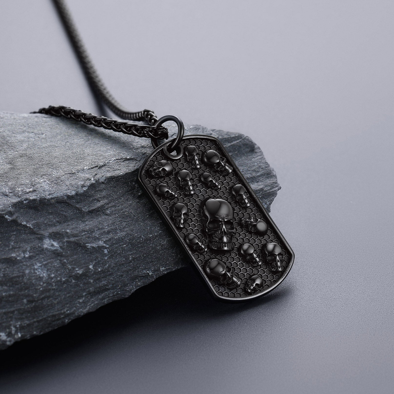 Engraved Multi Skull Dog Tag Necklace for