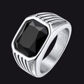 Stainless Steel Striped Stone Ring for , Size 7-14