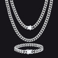 7mm Miami Cuban Link Chain & Bracelet Jewelry Set for