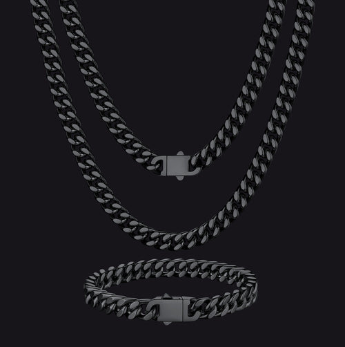 7mm Miami Cuban Link Chain & Bracelet Jewelry Set for
