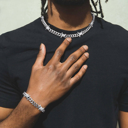 9mm Barbed Wire Cuban Chain & Bracelet Set for