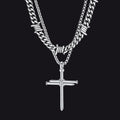 Barbed Wire Cuban Chain & Nail Cross Layered Necklaces Set for