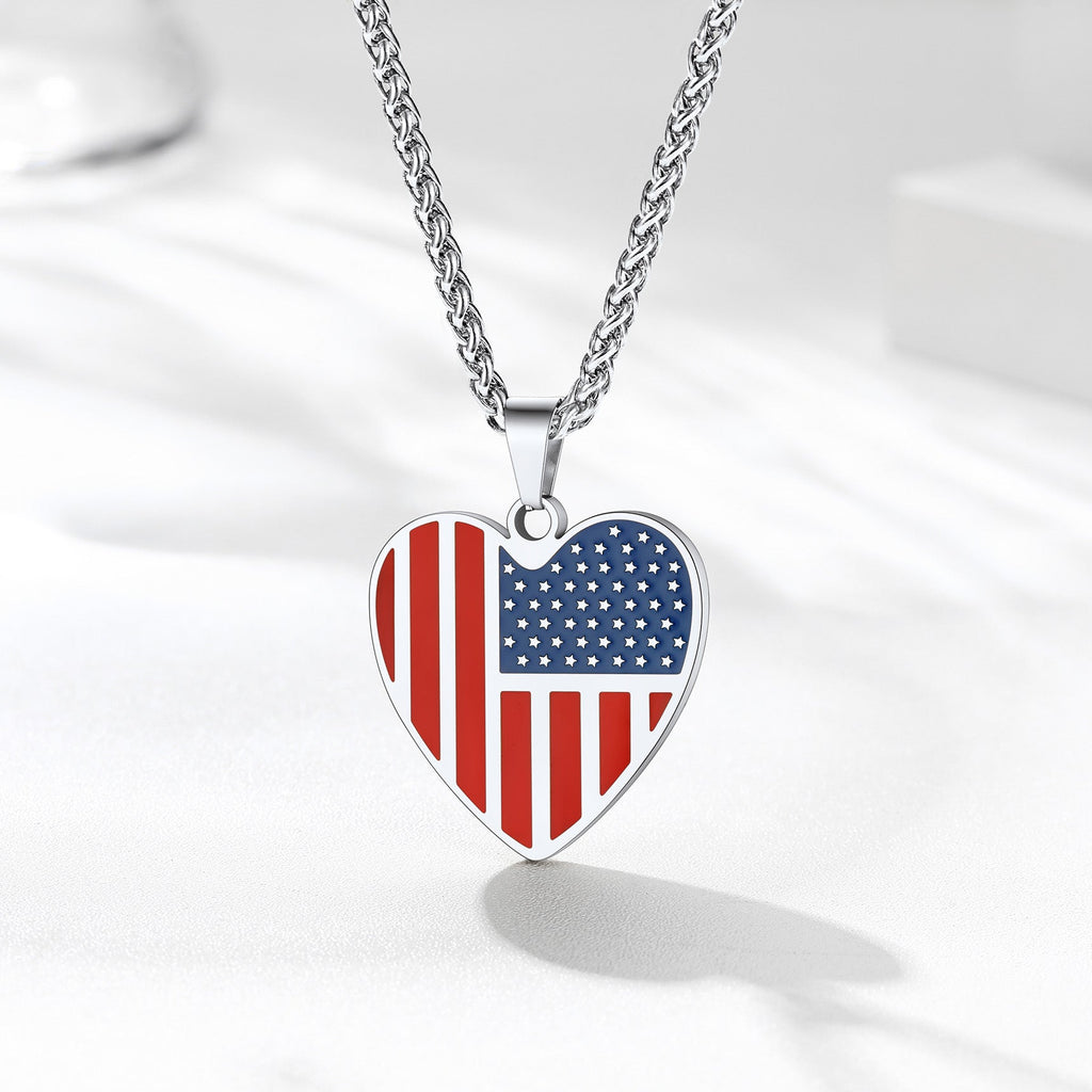 Customized Heart American Flag Necklace With Picture for