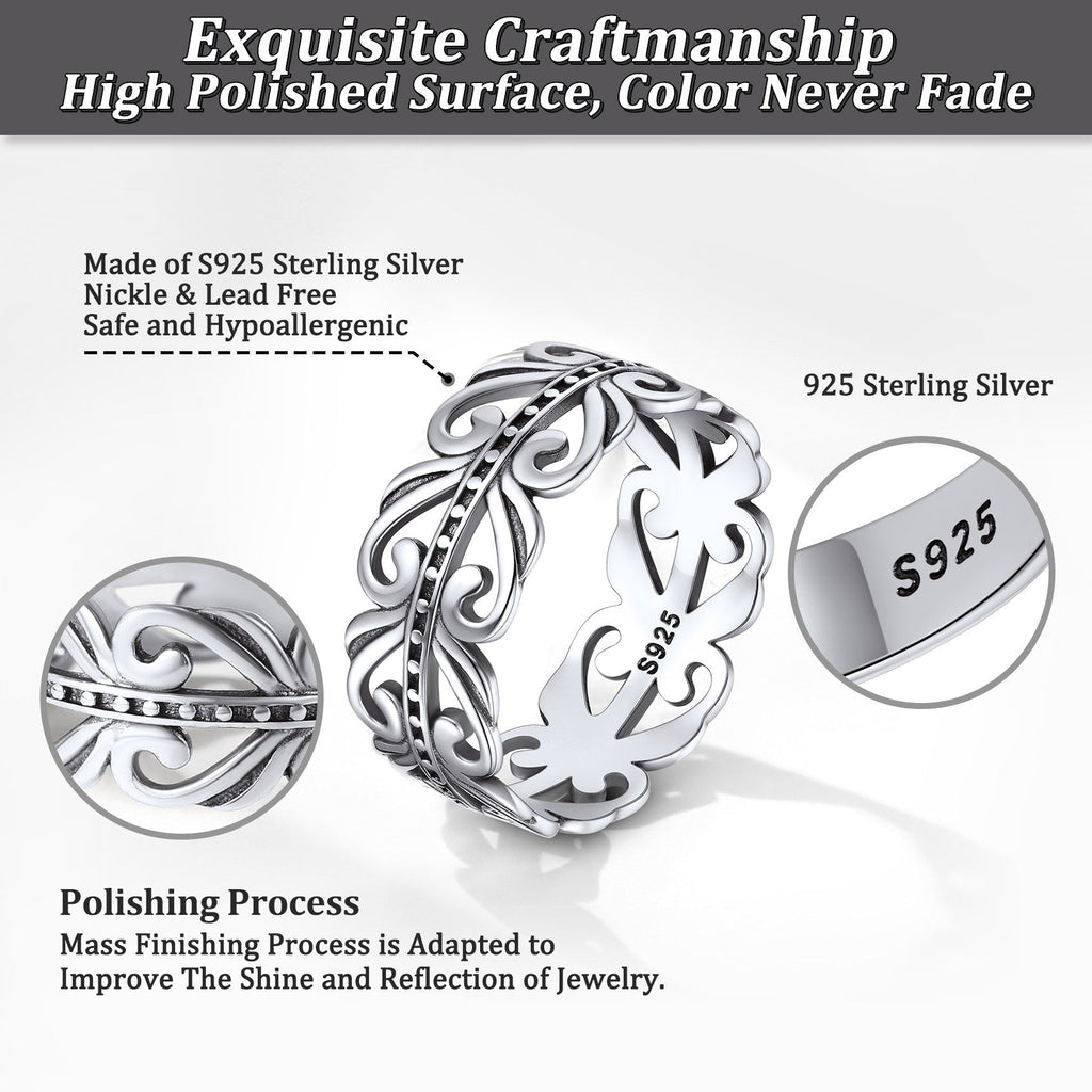 Sterling Silver Celtic Knot Filigree Vine Leaf Ring for