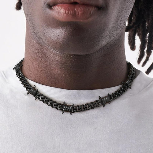 Barbed Wire Cuban Link Chain Choker Necklace for
