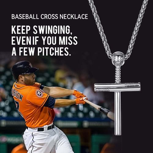 Baseball Bat Cross Necklace Sport Pendant for