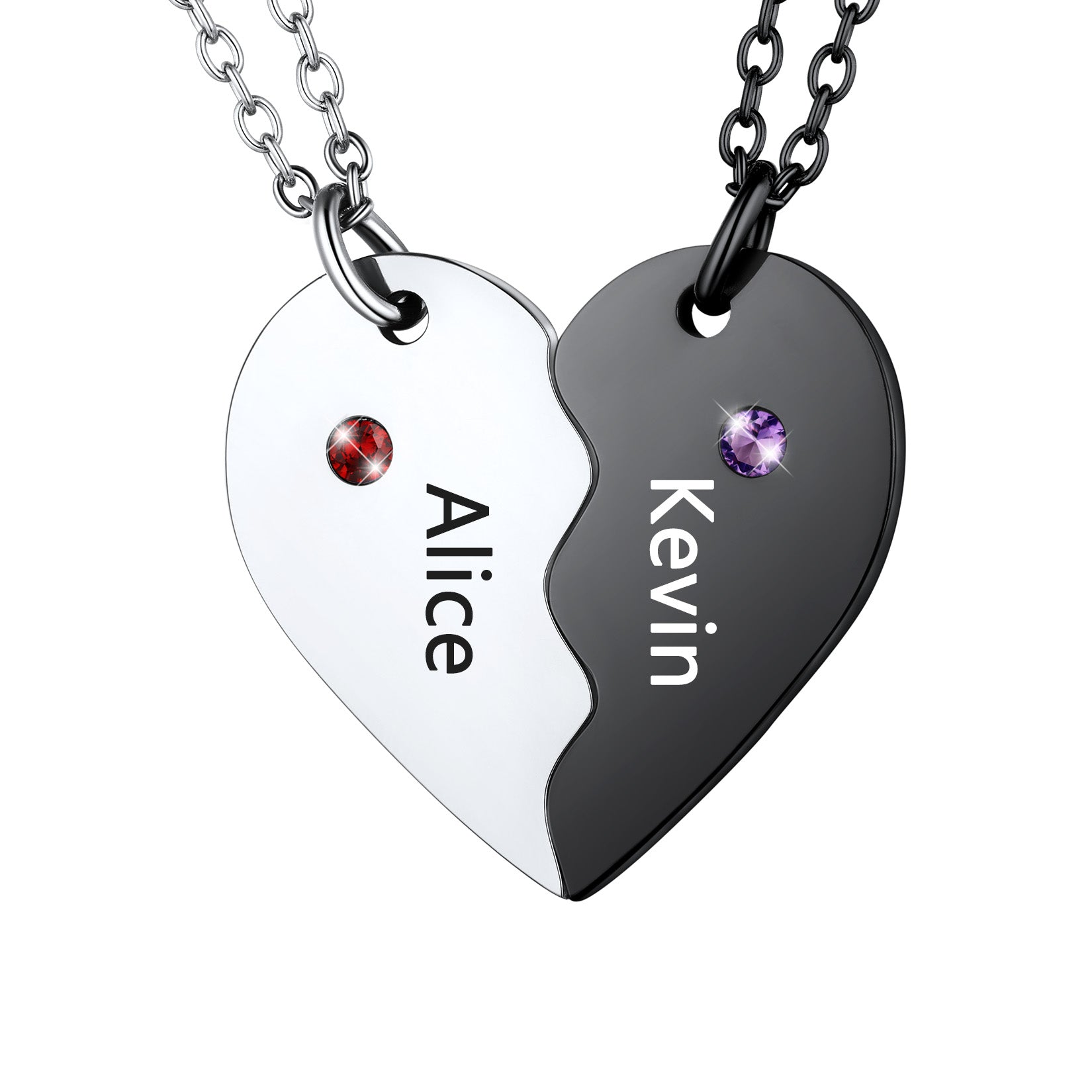Custom Heart Matching Necklaces With Birthstone for Couple Best Friends