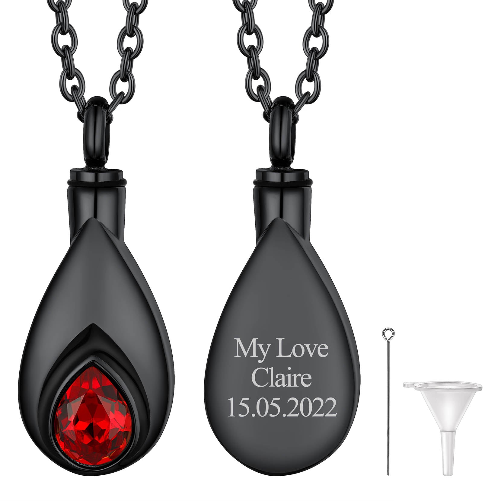 Custom Cremation Tear Drop Birthstone Urn Ashes Necklace for