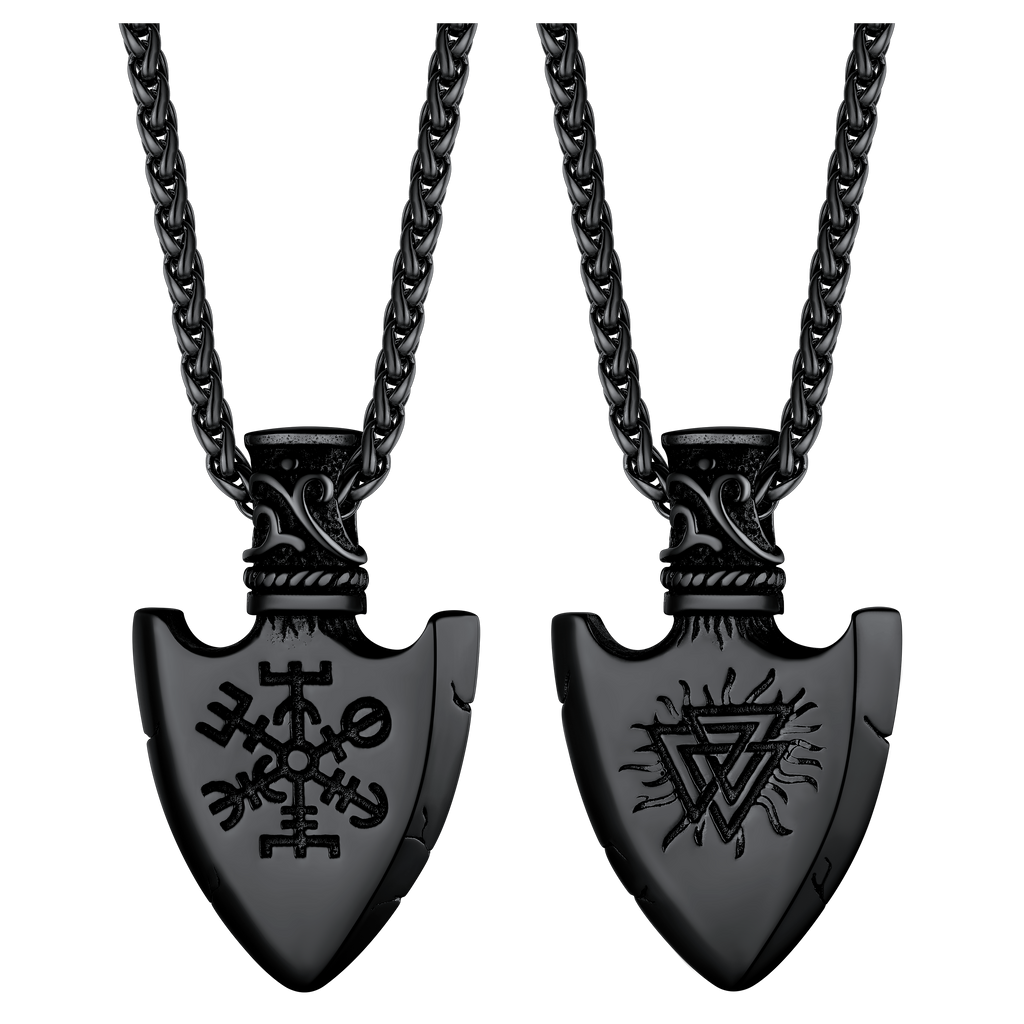 Viking Gungnir Pendant Necklace With Valknut & Compass for