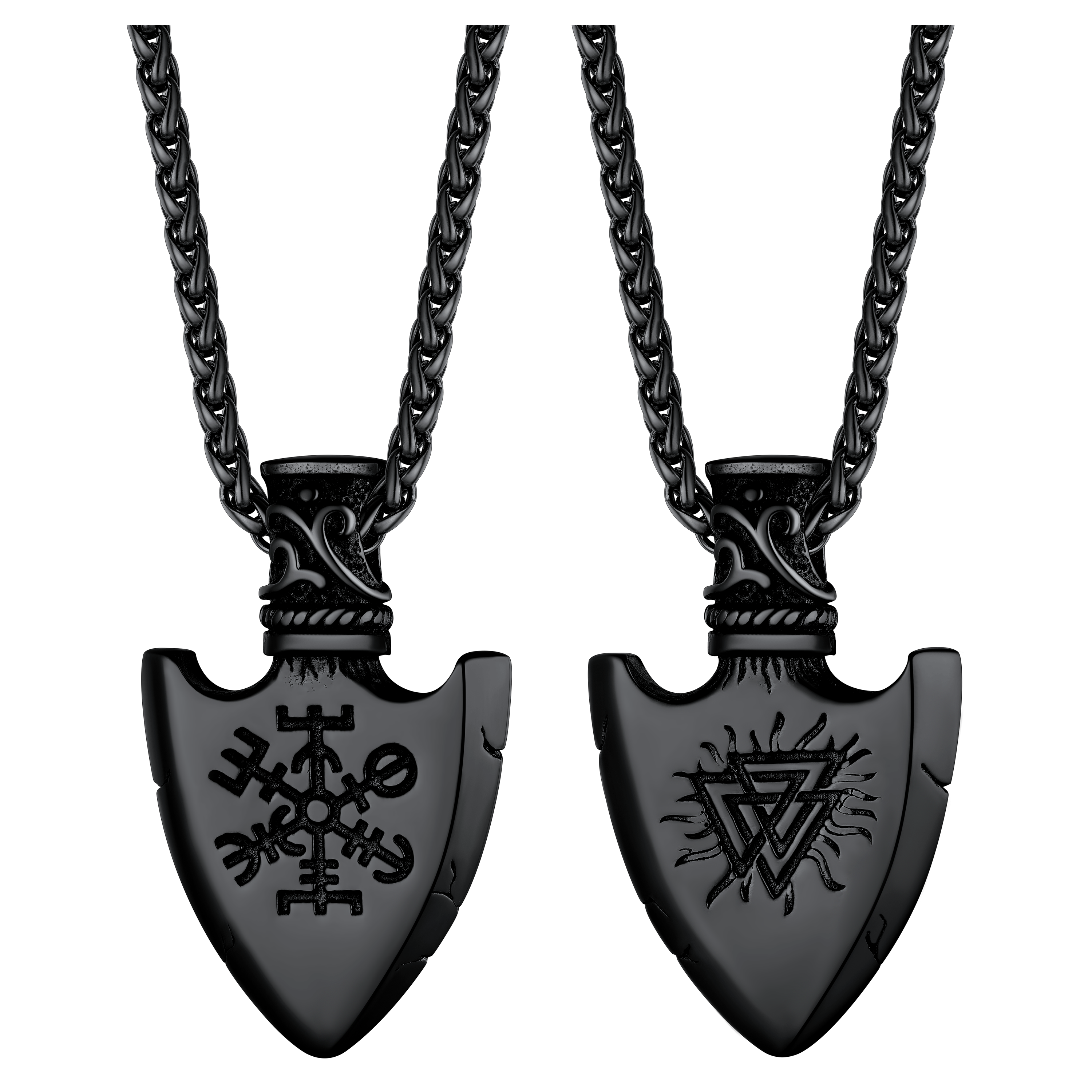 Viking Gungnir Pendant Necklace With Valknut & Compass for