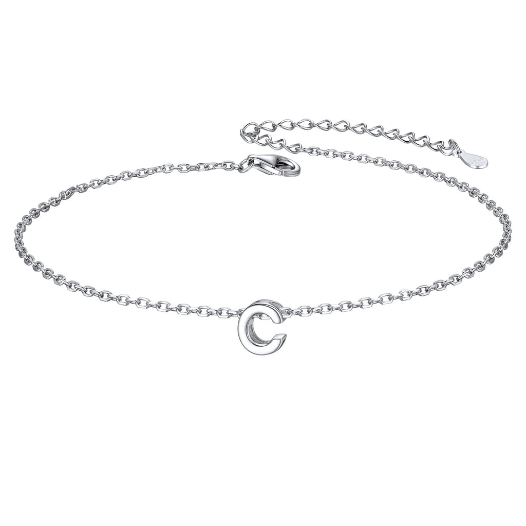 Sterling Silver Initial Cable Chain Ankle Bracelet for
