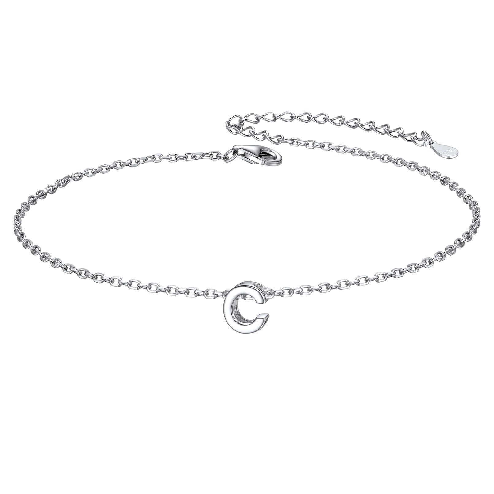 Sterling Silver Initial Cable Chain Ankle Bracelet for