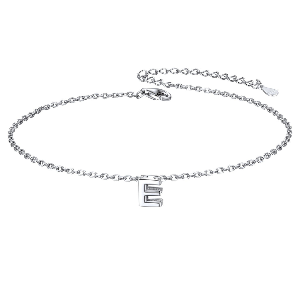 Sterling Silver Initial Cable Chain Ankle Bracelet for