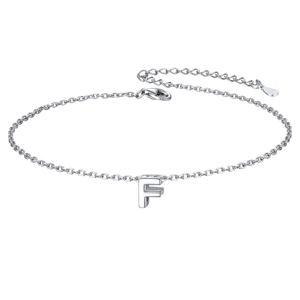Sterling Silver Initial Cable Chain Ankle Bracelet for