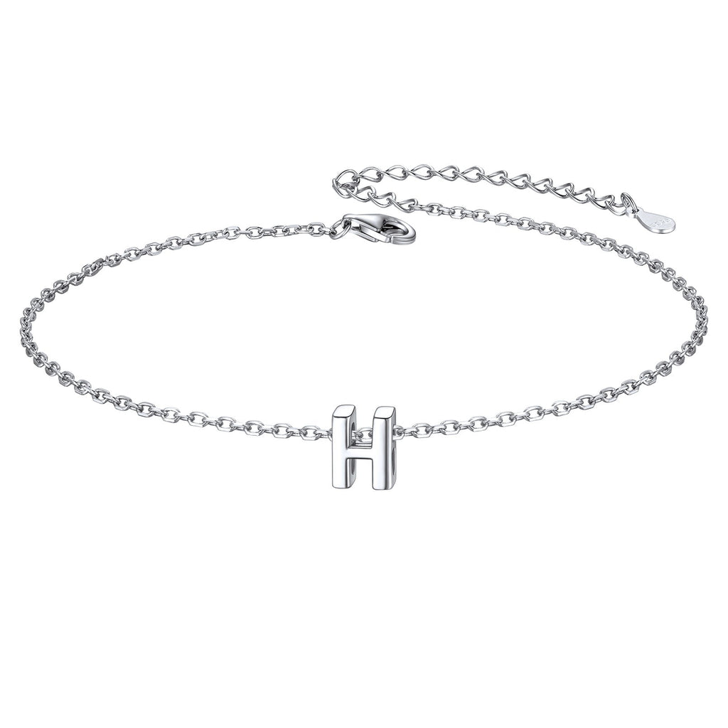 Sterling Silver Initial Cable Chain Ankle Bracelet for
