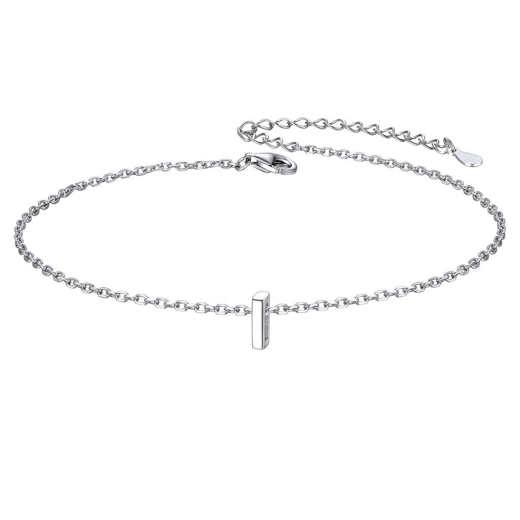 Sterling Silver Initial Cable Chain Ankle Bracelet for