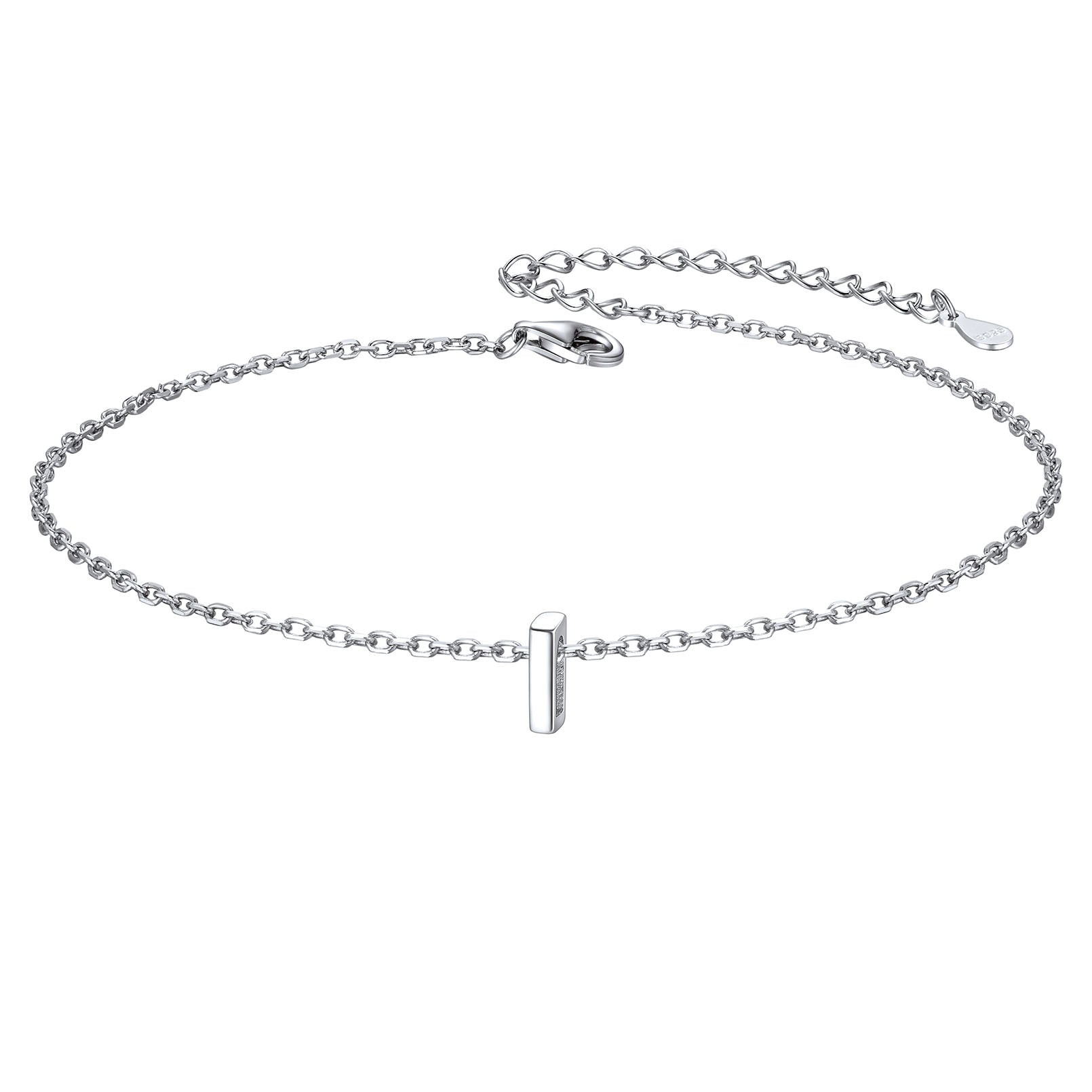Sterling Silver Initial Cable Chain Ankle Bracelet for