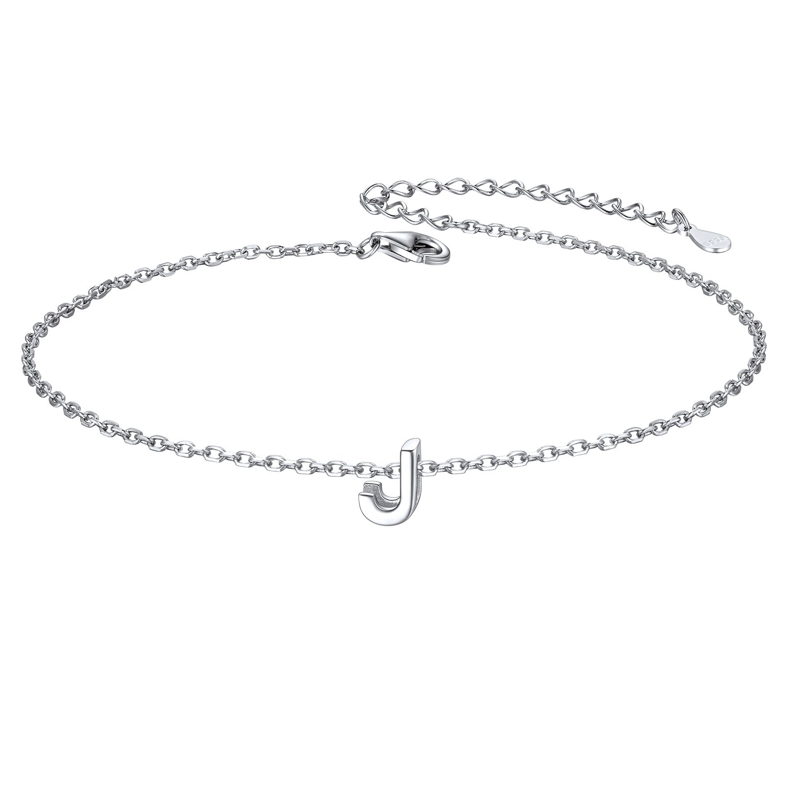 Sterling Silver Initial Cable Chain Ankle Bracelet for
