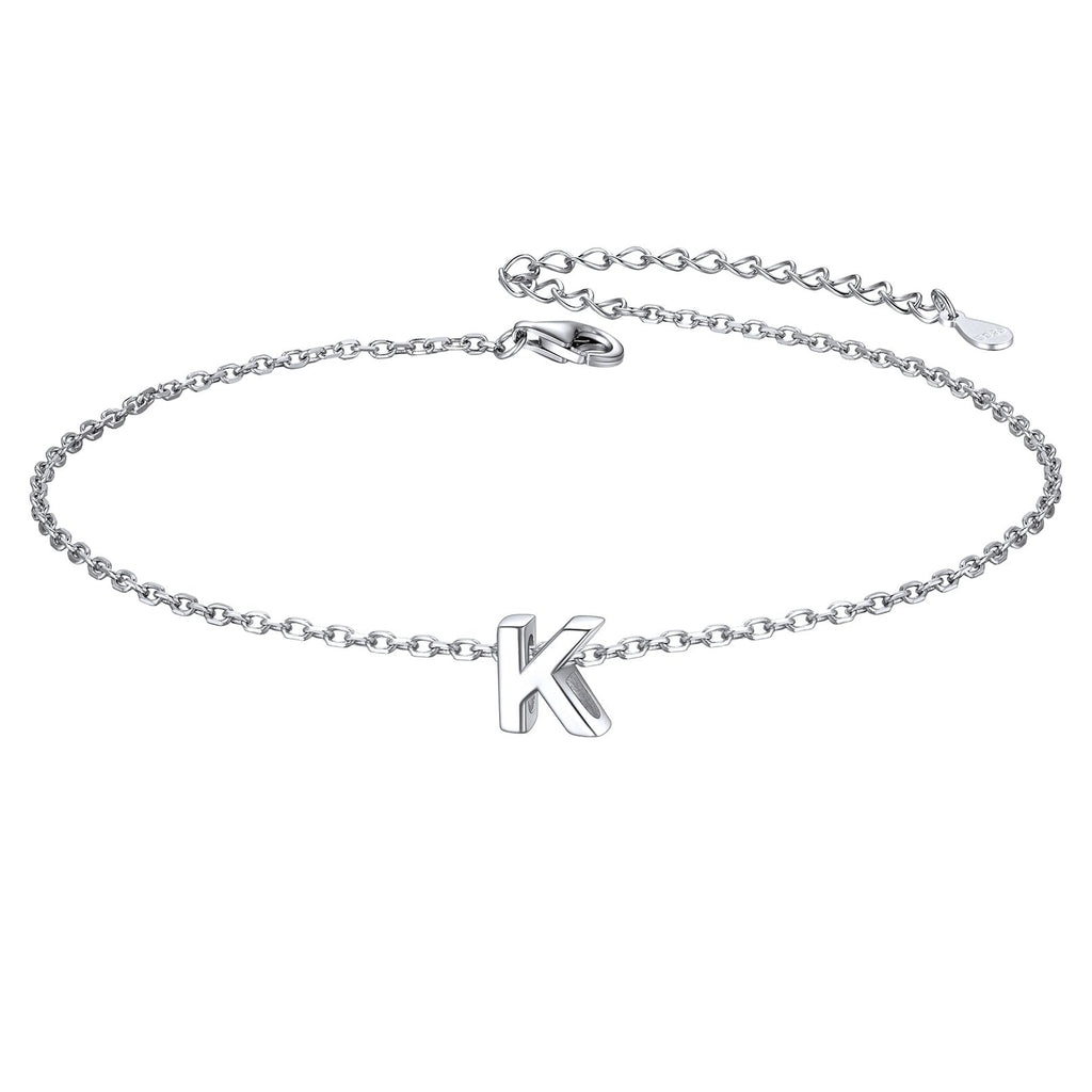 Sterling Silver Initial Cable Chain Ankle Bracelet for