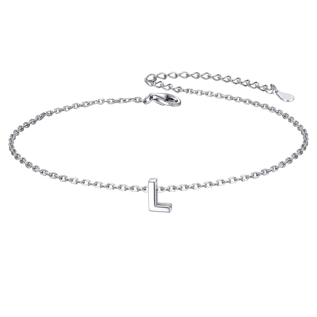 Sterling Silver Initial Cable Chain Ankle Bracelet for