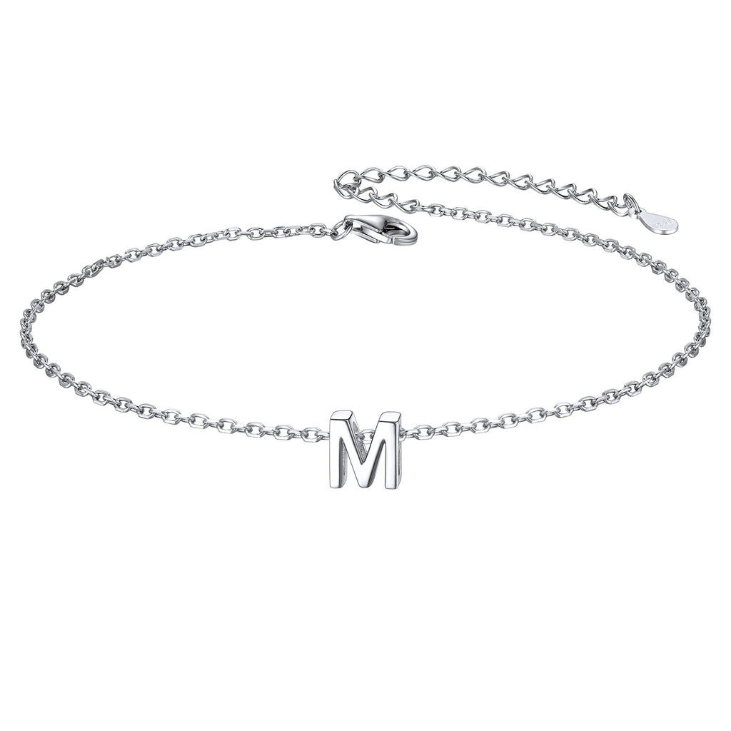 Sterling Silver Initial Cable Chain Ankle Bracelet for
