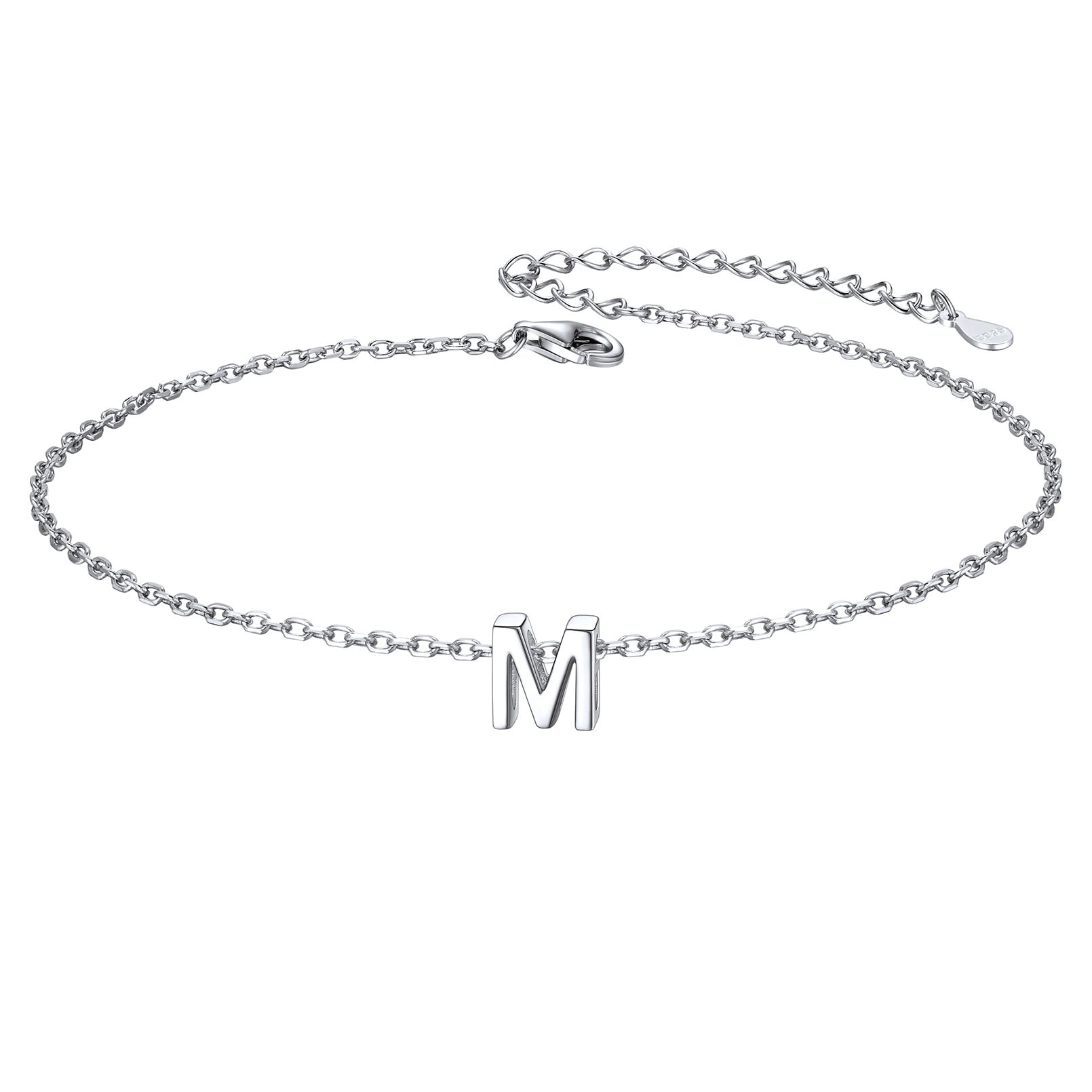 Sterling Silver Initial Cable Chain Ankle Bracelet for