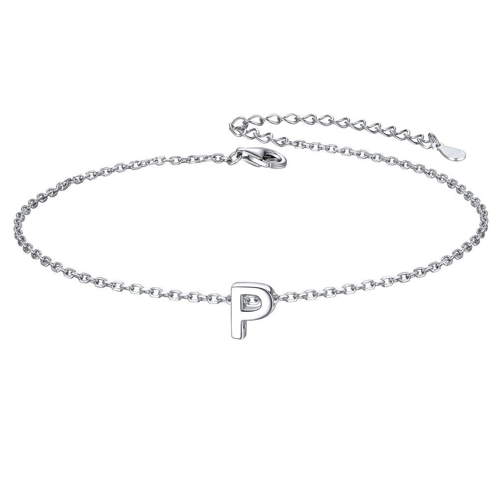 Sterling Silver Initial Cable Chain Ankle Bracelet for