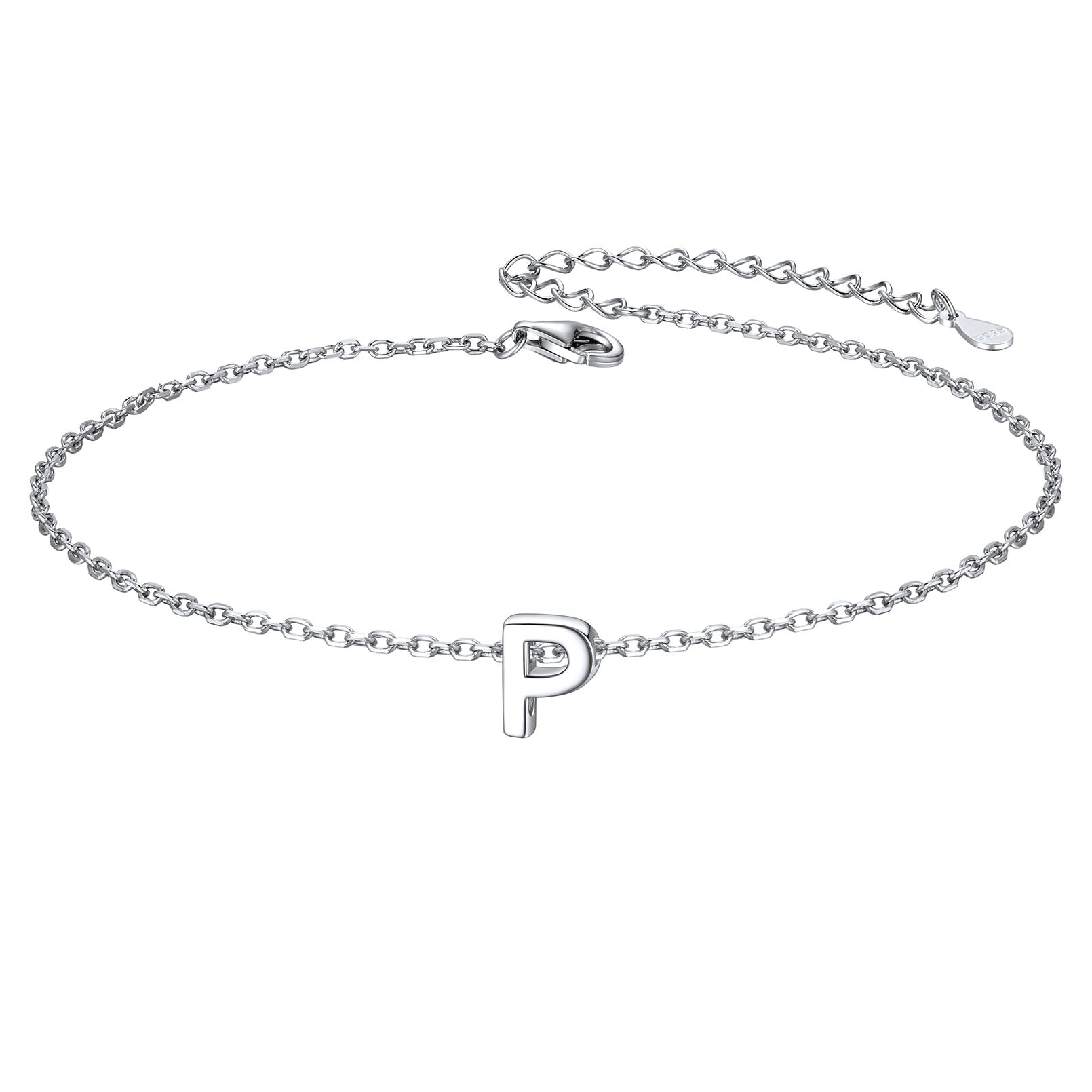 Sterling Silver Initial Cable Chain Ankle Bracelet for