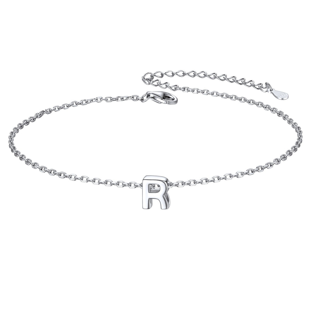 Sterling Silver Initial Cable Chain Ankle Bracelet for