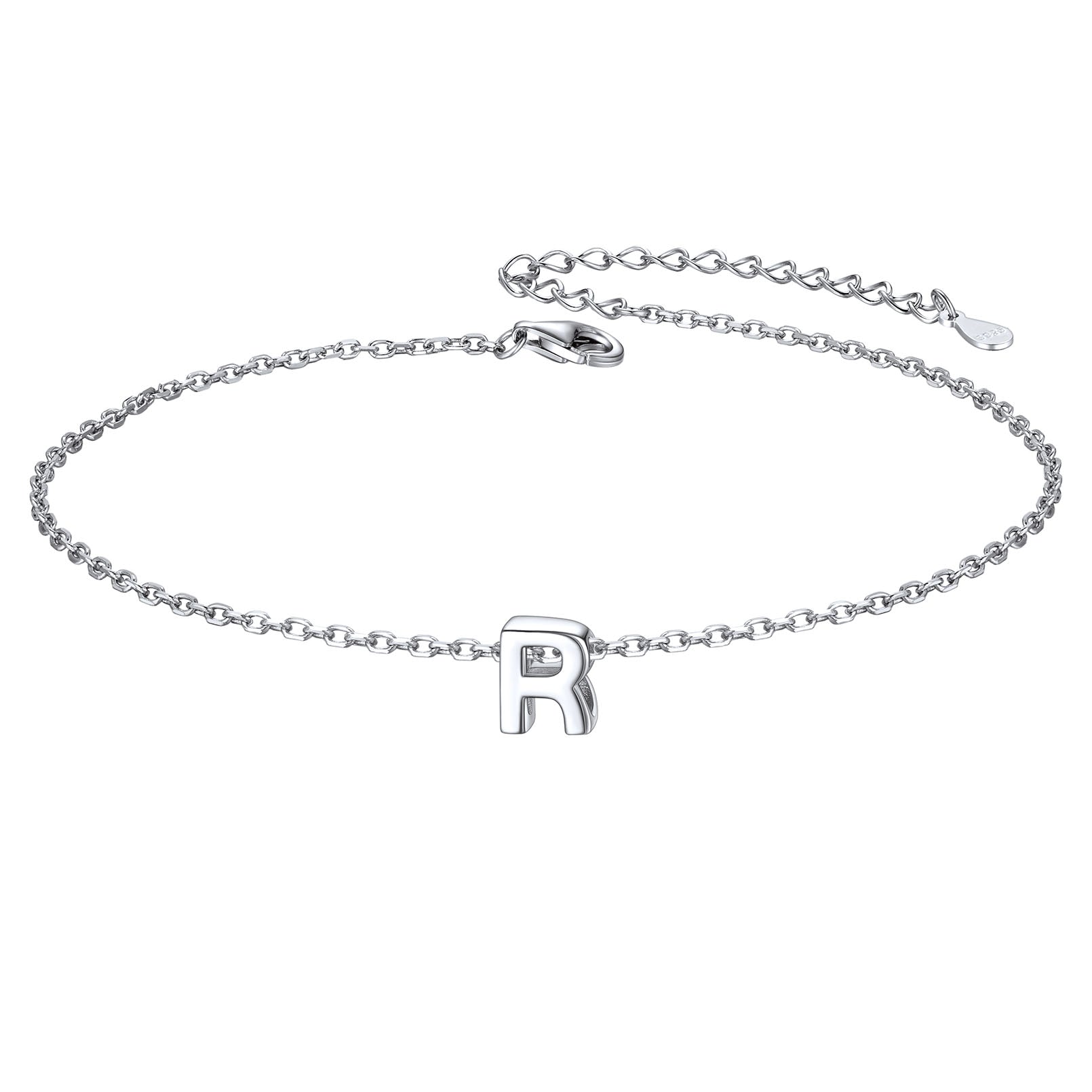 Sterling Silver Initial Cable Chain Ankle Bracelet for