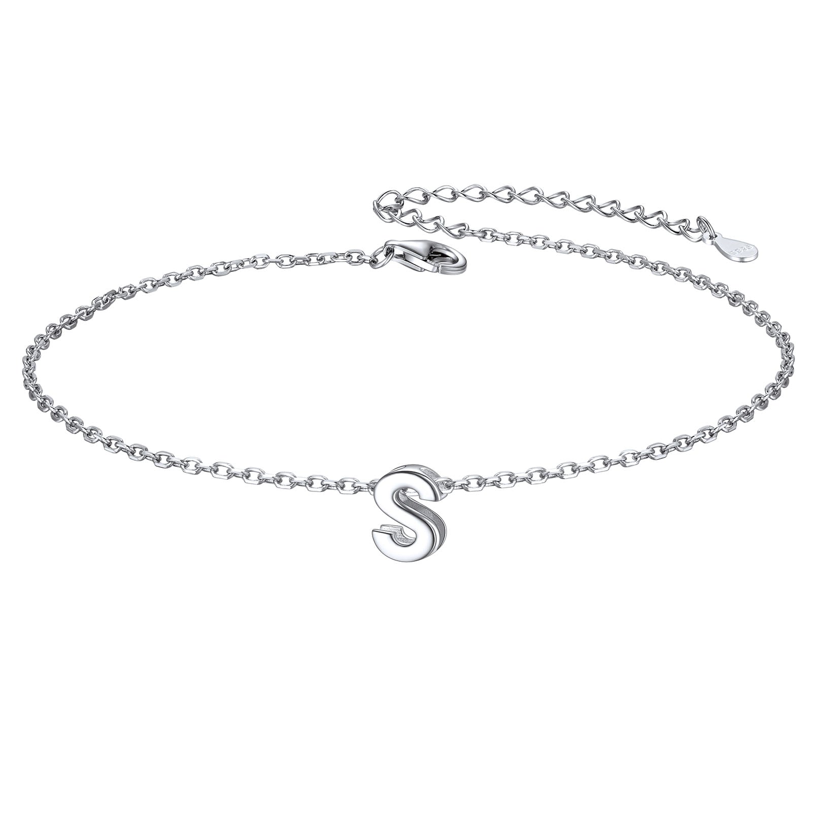 Sterling Silver Initial Cable Chain Ankle Bracelet for