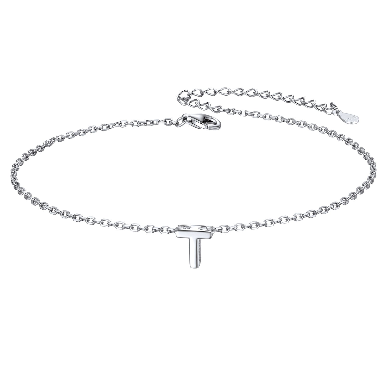 Sterling Silver Initial Cable Chain Ankle Bracelet for