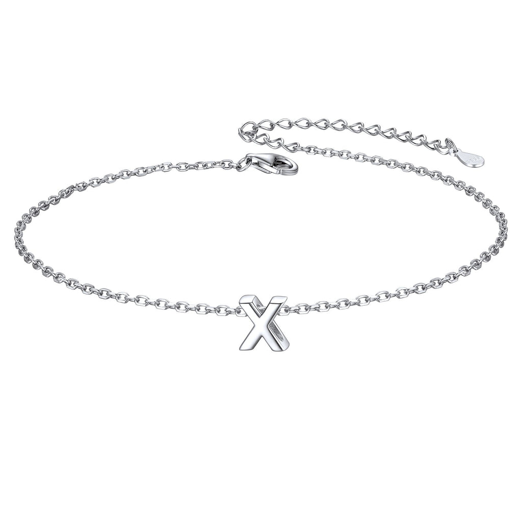 Sterling Silver Initial Cable Chain Ankle Bracelet for