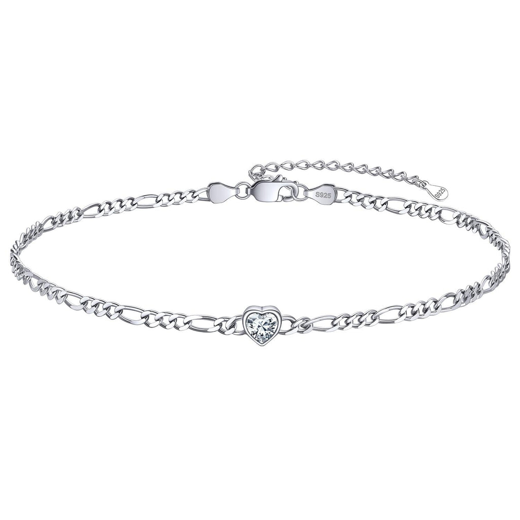 Personalized Sterling Silver Birthstone Dainty Heart Anklet for