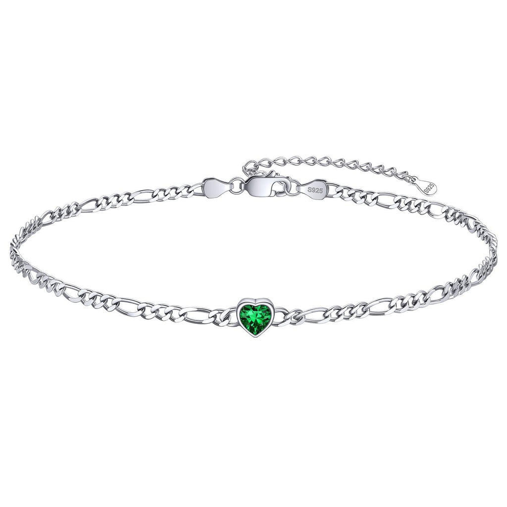Personalized Sterling Silver Birthstone Dainty Heart Anklet for