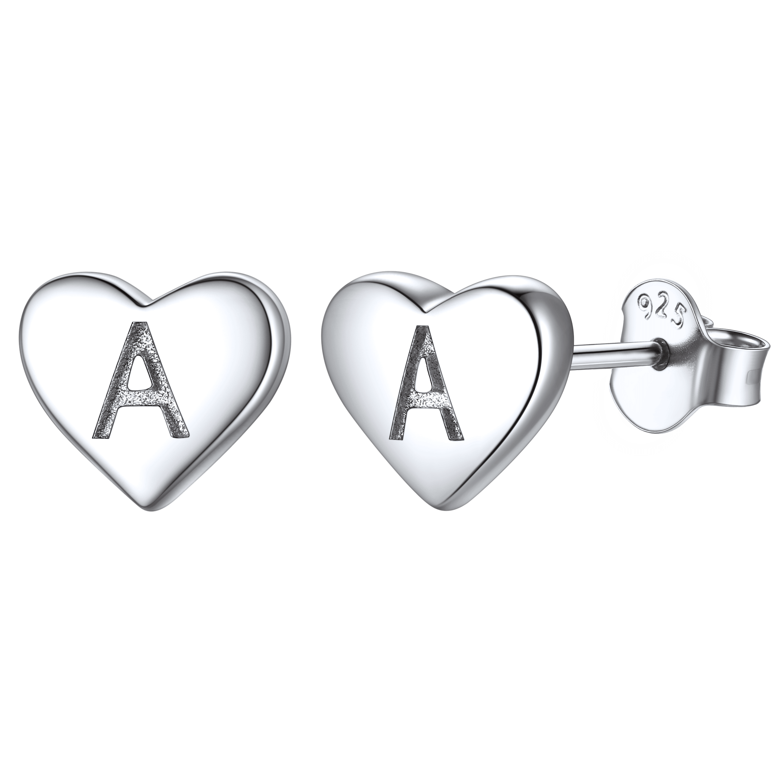 Sterling Silver Heart Initial Letter Stud Earrings for Girl Baby