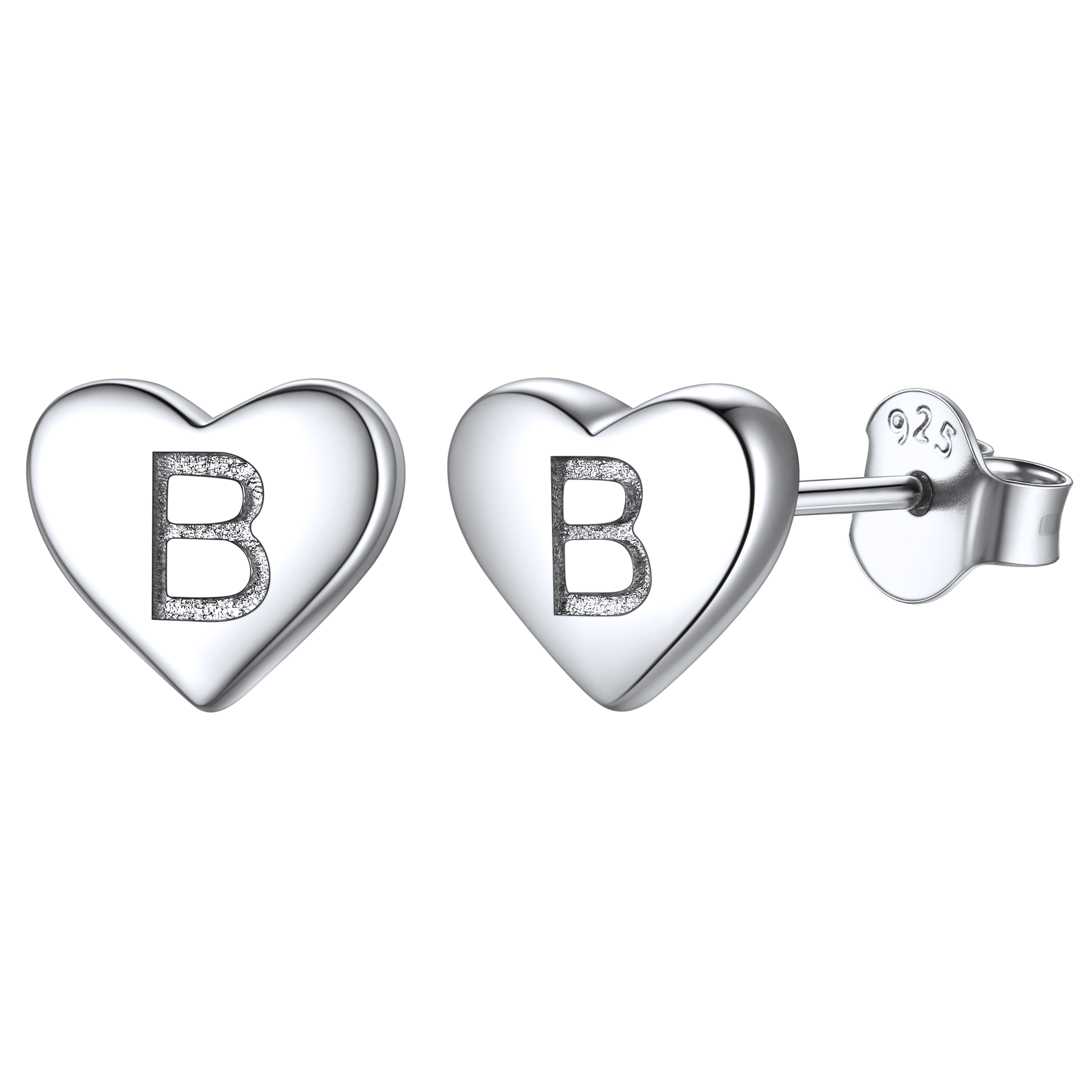 Sterling Silver Heart Initial Letter Stud Earrings for Girl Baby