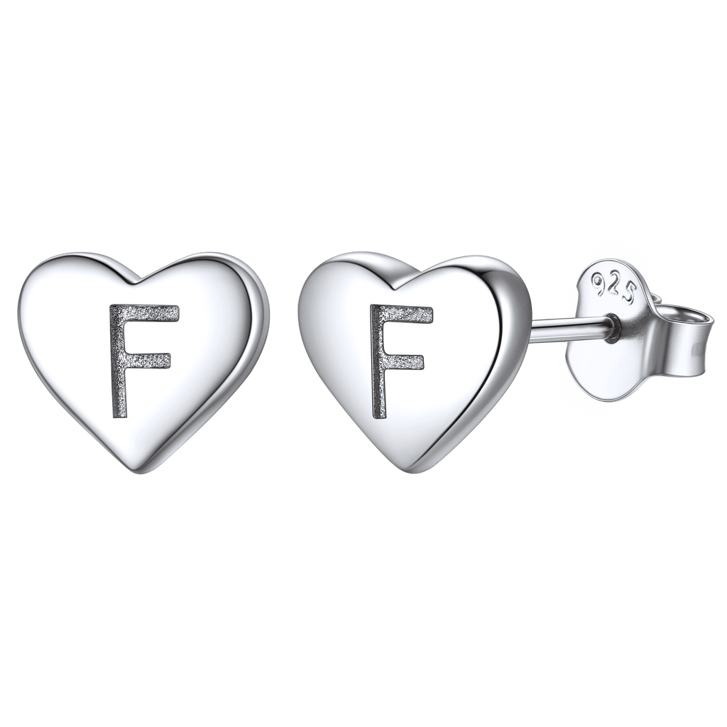 Sterling Silver Heart Initial Letter Stud Earrings for Girl Baby