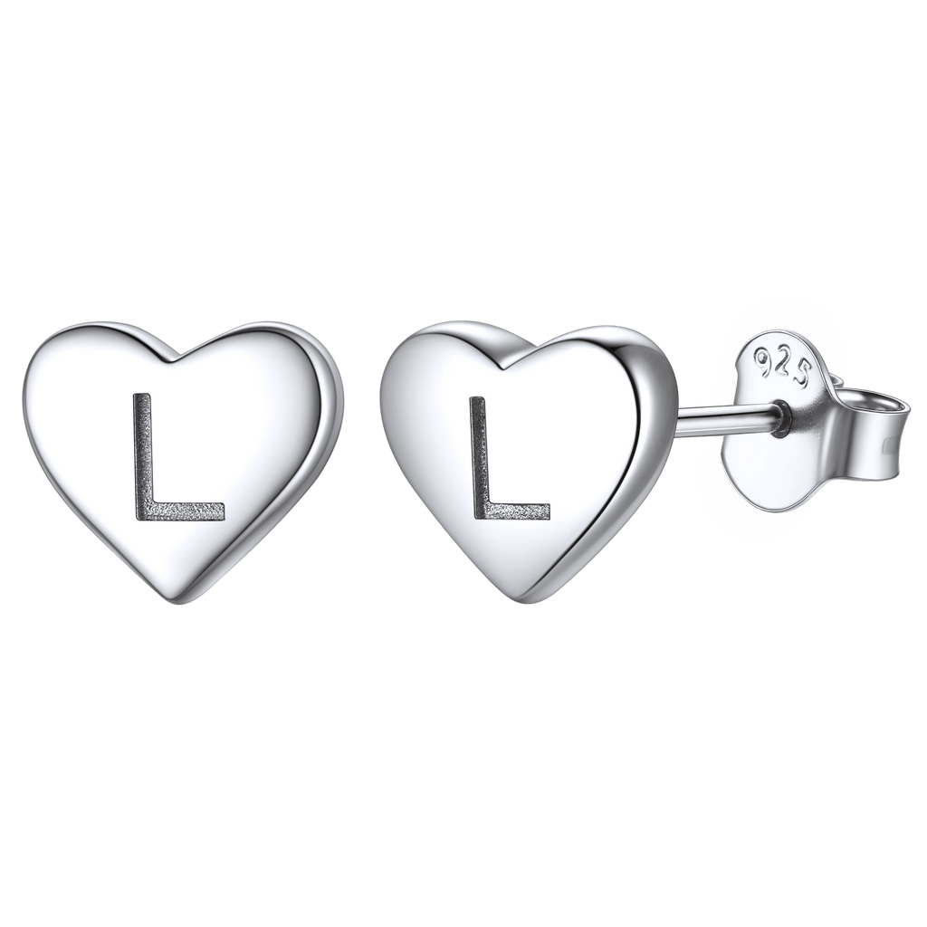 Sterling Silver Heart Initial Letter Stud Earrings for Girl Baby