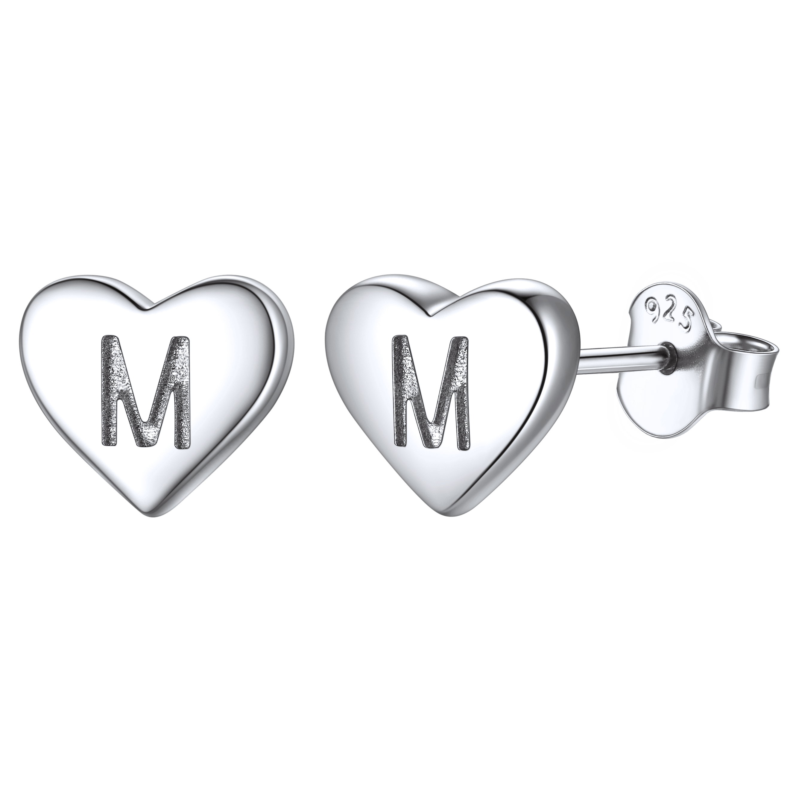 Sterling Silver Heart Initial Letter Stud Earrings for Girl Baby