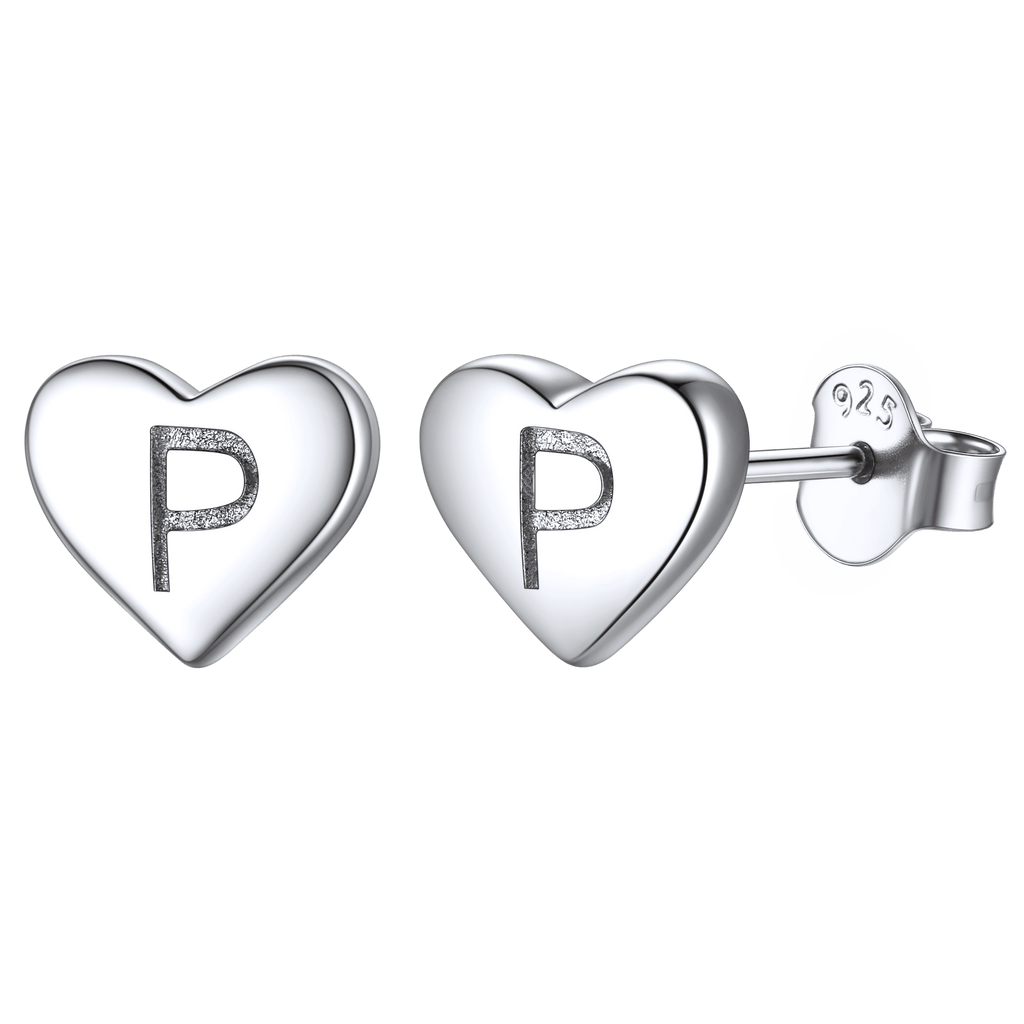 Sterling Silver Heart Initial Letter Stud Earrings for Girl Baby
