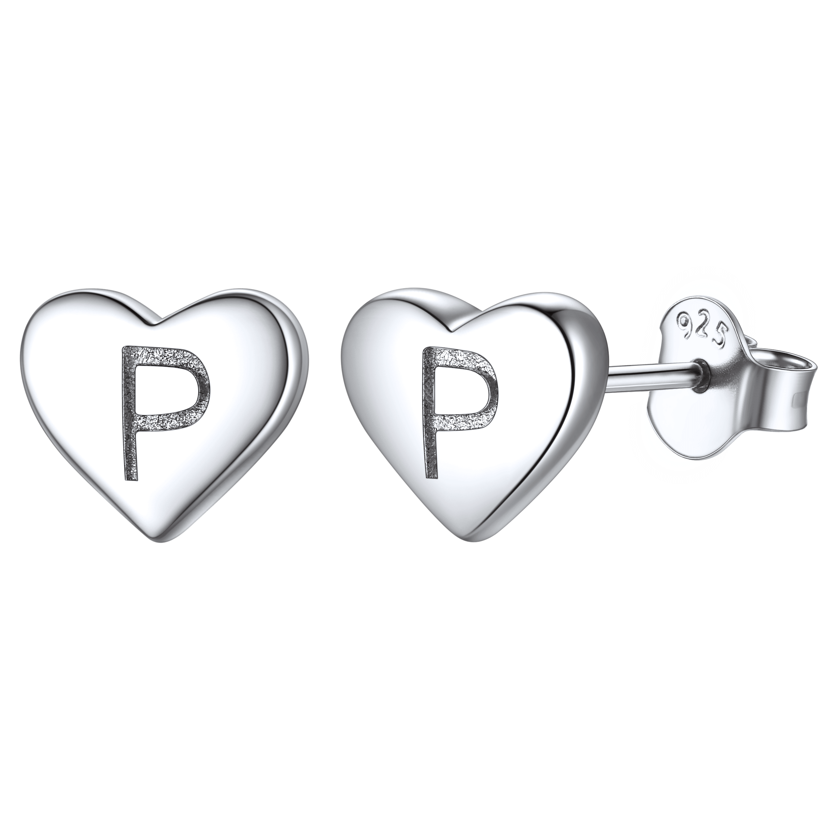 Sterling Silver Heart Initial Letter Stud Earrings for Girl Baby