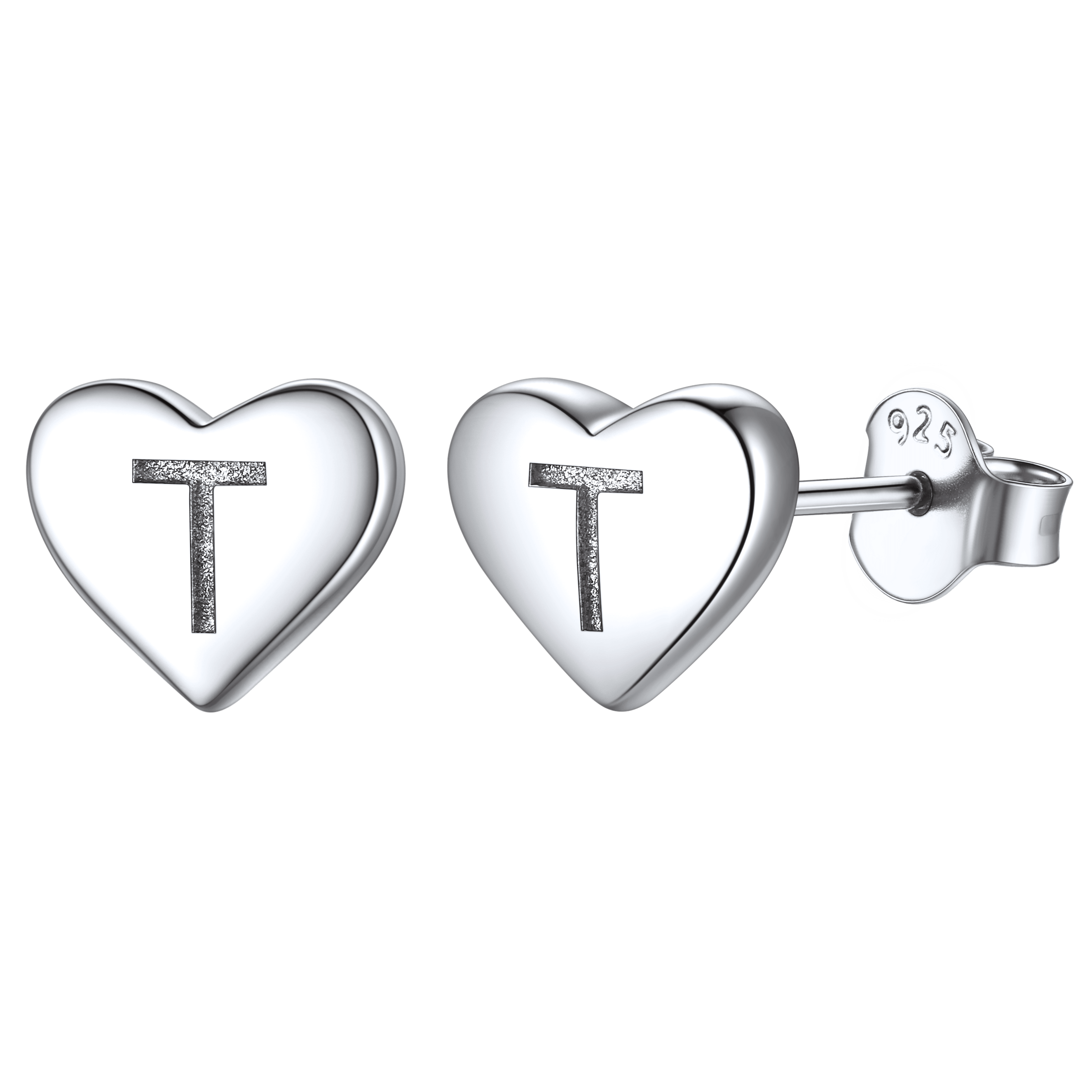 Sterling Silver Heart Initial Letter Stud Earrings for Girl Baby